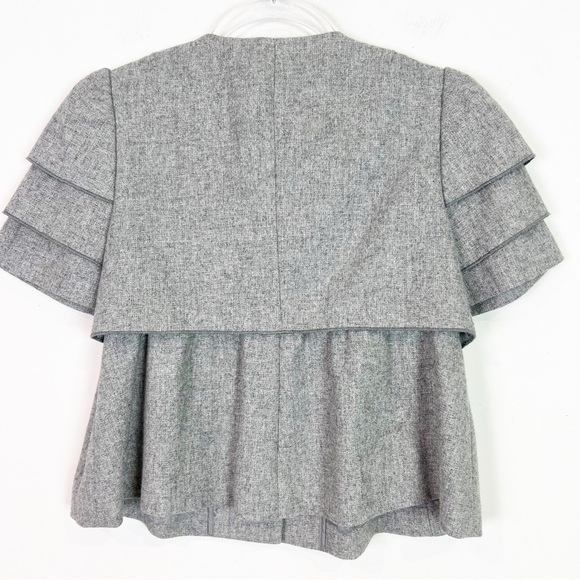 SINE ANTHROPOLOGIE GRAY WOOL SHORT SLEEVE 3 BUTTON RUFFLE BLAZER JACKET WOMEMS 2 - Picture 2 of 4
